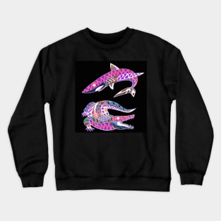 shark and crocodille ecopop pattern in dark Crewneck Sweatshirt